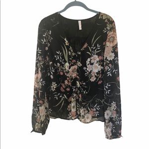 Xhileration black and floral print blouse. Size M